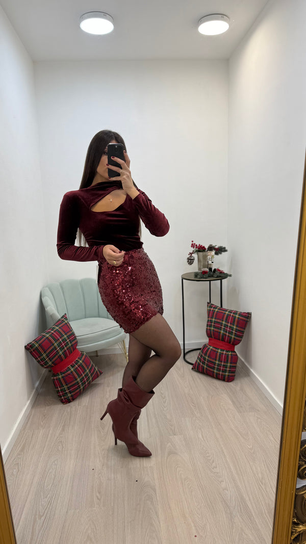 Minigonna Paillettes Bordeaux