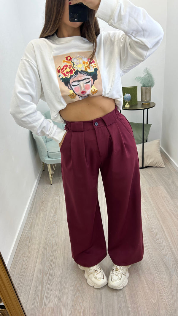 Pantalone Wide Leg Bordeaux